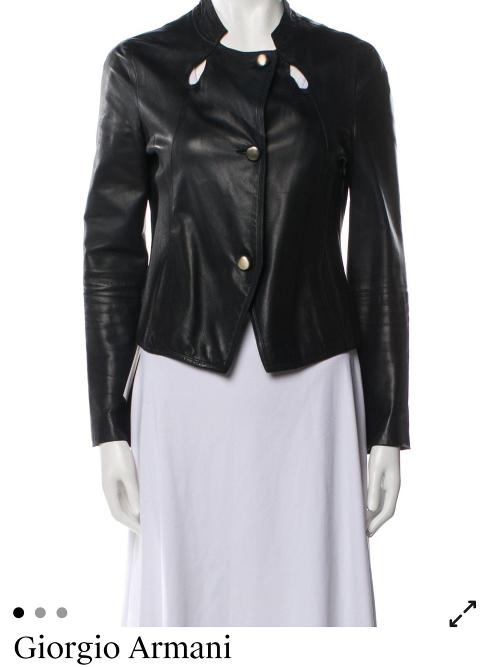 Giorgio Armani Black Fitted Leather Jacket with Snap Front